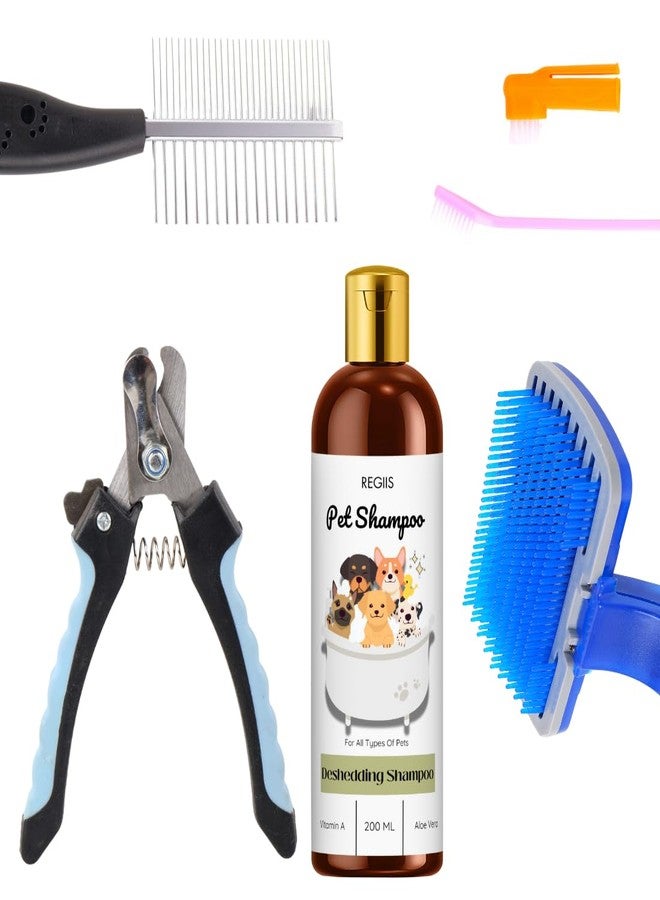 REGIIS REGIS Pet Grooming Kit, 5-Piece Dog Grooming Set with Deshedding Shampoo, Nail Clippers, Comb, Brush for All Types of Pets - Image 1